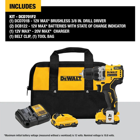 DEWALT xtreme 12V MAX* Cordless Drill/Driver Kit, 3/8-Inch (DCD701F2), Special Feature Variable Speed