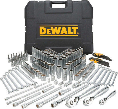 DEWALT Mechanics Tools Kit and Socket Set, 204-Piece Dewalt Tool Set, 1/4" & 3/8" & 1/2" Drive, Metric/SAE Deep and Shallow Sockets, 3/8" Hex Bits, Torx Bits, Spark Plugs, Wrenches (DWMT72165)