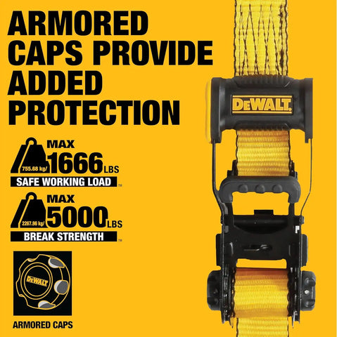 DEWALT DXBC50002 Black/Yellow 1.5" x 16' Ratchet Tie Down Straps - Heavy-Duty Cargo Hauling (5000 lb Break Strength), 2 Pack