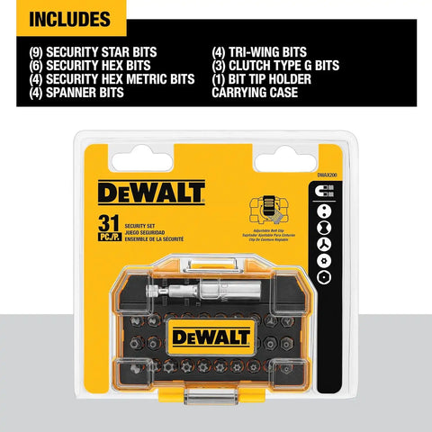 DEWALT Security Bit Set, 31-Piece Screwdriver Bit Set with Case, Universal 1/4 In Hex, Includeds Magnetic Bit Holder (DWAX200)