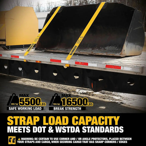 DEWALT DXBC90089 Black/Yellow 4" x 30' Winch Straps - 5,500 lb Safe Working Load / 16,500 lb Break Strength, 2 Pack