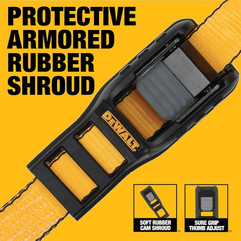 DEWALT DXBC90046 Black/Yellow 1.25" x 14’ Premium Lashing Straps - 670 LBS Safe Working Load / 2,000 LBS Break Strength, 2 Pack