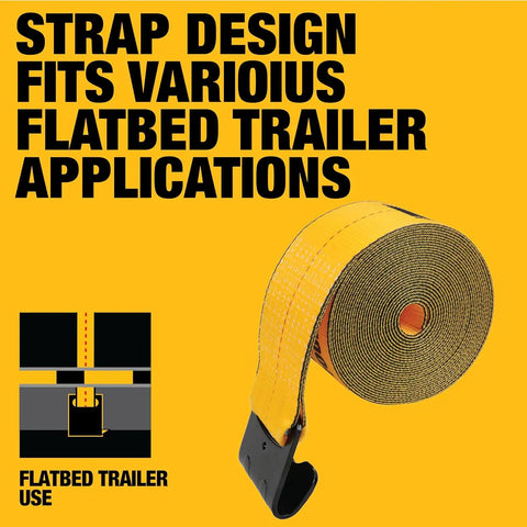 DEWALT DXBC90090 Black/Yellow 4" x 30' 16,500 Winch Strap - 5,500 lb Safe Working Load / 16,500 lb Break Strength