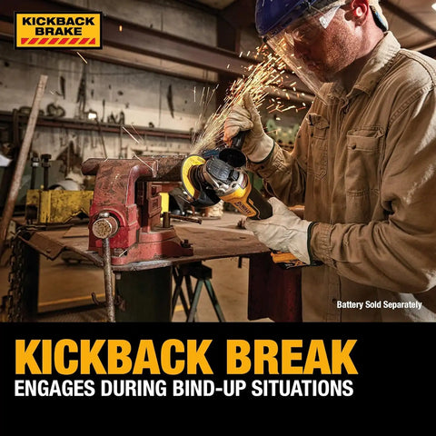 DEWALT 20V MAX* Angle Grinder Tool Cordless Brushless, 4 1/2 Inch, with Paddle Switch and Kickback Brake, Tool Only (DCG413B)