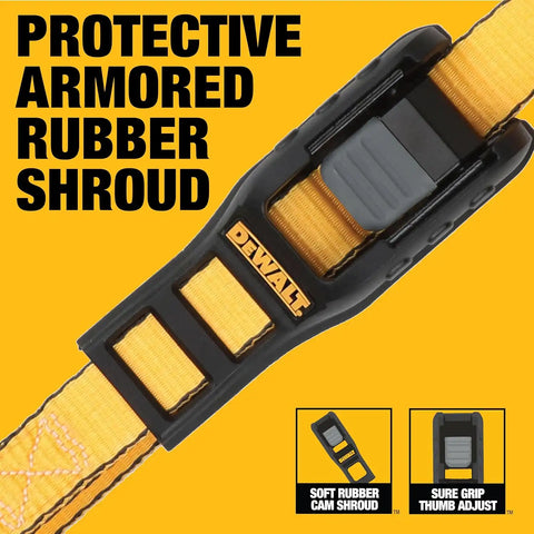 DEWALT DXBC90045 Black/Yellow 1" x 10’ Premium Lashing Straps - 500 LBS Safe Working Load / 1,500 LBS Break Strength, 2 Pack