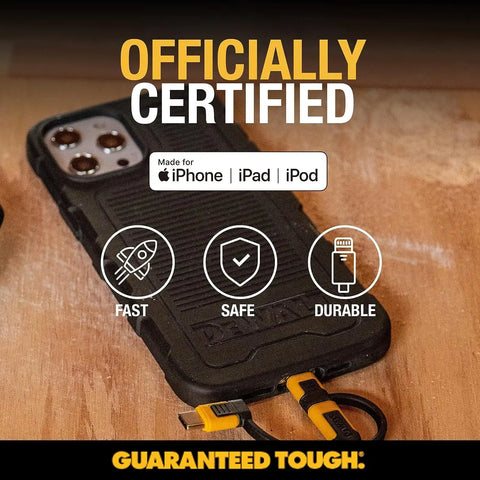 DEWALT Heavy Duty 3 in 1 Retractable Multi Charging Cord, 3ft Fast Charger Cord, Multi Charger Adapter with Lightning/Type C/Micro USB Port for iPhones/Samsung Galaxy/PS/Tablets/More