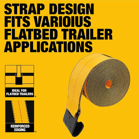 DEWALT DXBC90089-10PK Black/Yellow 4" x 30' Winch Straps - 5,500 lb Safe Working Load / 16,500 lb Break Strength, 10 Pack