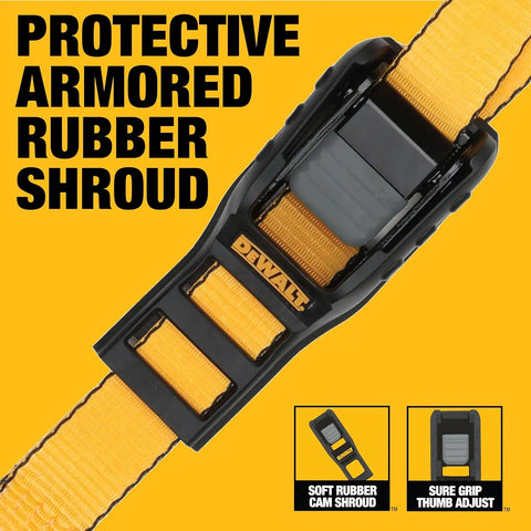 DEWALT DXBC90043 Black/Yellow 1.25” x 14’ Cam-Buckle Straps - 670 LBS Safe Working Load / 2,000 LBS Break Strength, 2 Pack