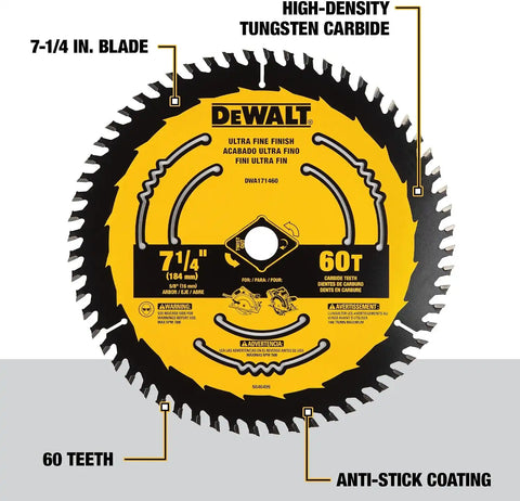 DEWALT Circular Saw Blade, 7 1/4 Inch, 60 Tooth, Wood Cutting (DWA171460)