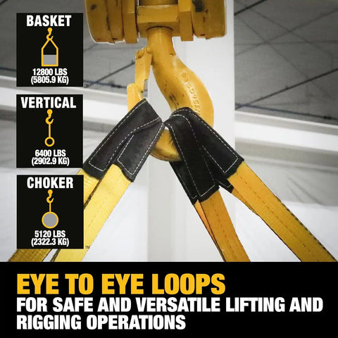 DEWALT DXBC90085-2 Black/Yellow 2” x 16’ Heavy Duty Lifting Sling - 2 Ply X 6,400lbs Vertical Weight Capacity / 12,800 lb Basket Weight Capacity, 2 Pack
