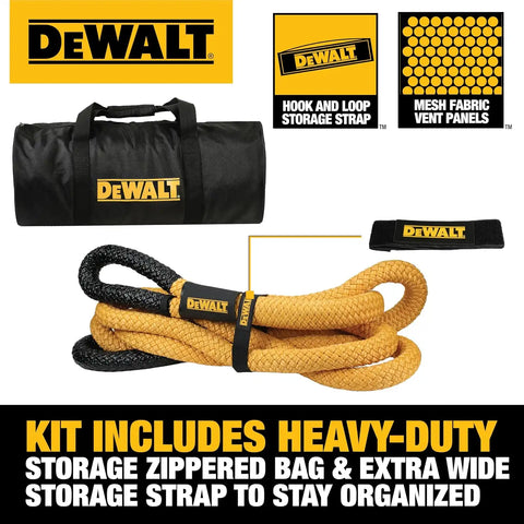 DEWALT DXBC900011 Black/Yellow 2" x 30' Heavy Duty Offroad Recovery Kit - Kinetic Rope 131,600 LBS Break Strength/Soft Shackles 135,000 LBS Break Strength