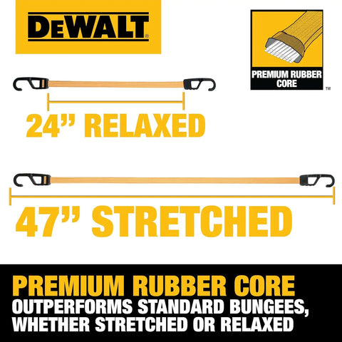 DEWALT DXBC301424 Black/Yellow 24” Premium Flat Bungee Straps, 4 Pack
