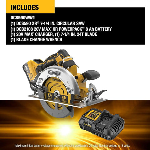 DEWALT 20V MAX XR Brushless Cordless 7-1/4 in. Circular Saw Kit with Battery and Charger (DCS590WW1)