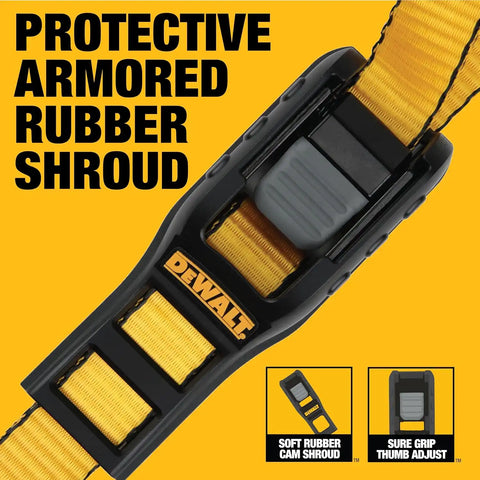 DEWALT DXBC90042 Black/Yellow 1” x 12’ Cam-Buckle Straps - 500 LBS Safe Working Load / 1,500 LBS Break Strength, 2 Pack