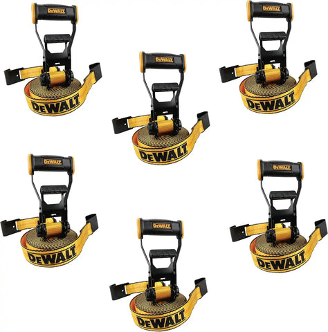 DEWALT DXBC10000F-6PK Black/Yellow 2" x 27' Ratchet Tie Down Strap with Flat Hooks - Heavy-Duty Cargo Hauling (10,000 lb Break Strength), 6 Pack
