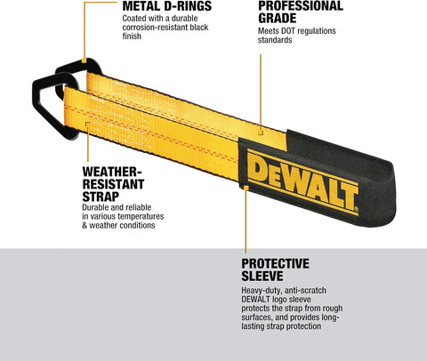 DEWALT DXBC80004 Black/Yellow 2" x 24" Premium Axle Tie Down Strap (10,000 lb Break Strength) - Heavy Duty for Truck, Trailer, ATV, UTV