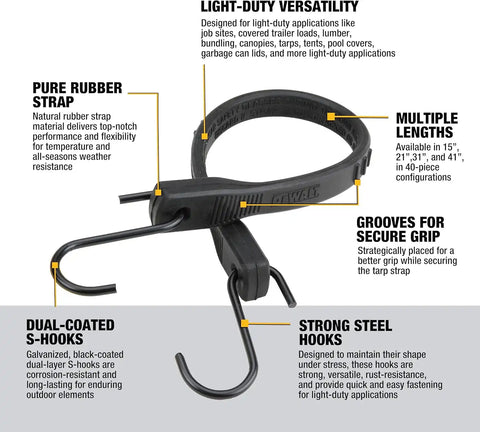 DEWALT DXBC3001015-40 Black 15" Rubber Tarp Straps, 40 Pack