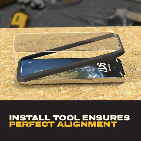 DEWALT Heavy Duty Glass Screen Protector Compatible with iPhone 17, 2 Pack Protective Tempered Glass Screen Shield, Oleophobic Case Friendly, Perfect Install Tool Included, HD Clear
