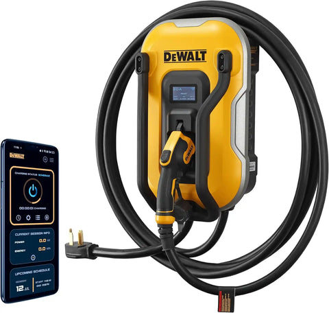 DEWALT Electric Vehicle Level 2 EV Charger up to 40 Amps 240V, App Control Bluetooth & Wi-Fi, CSA Certified Indoor/Outdoor NEMA 14-50 Plug Wall Mounted Charging Station with 25 ft. Cable