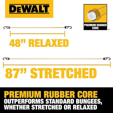 DEWALT DXBC300484 Black/Yellow 48” Premium Heavy-Duty Bungee Cords, 4 Pack