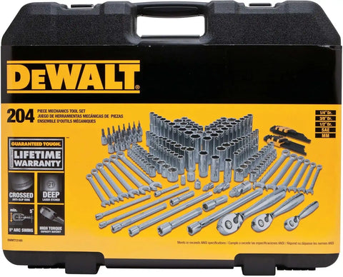DEWALT Mechanics Tools Kit and Socket Set, 204-Piece Dewalt Tool Set, 1/4" & 3/8" & 1/2" Drive, Metric/SAE Deep and Shallow Sockets, 3/8" Hex Bits, Torx Bits, Spark Plugs, Wrenches (DWMT72165)