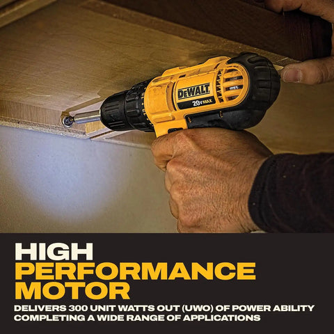 DEWALT 20V Max Cordless Drill Driver Set, 2 Speed, High Performance Motor, Includes 2 XR 1.3Ah Li-Ion Batteries, Charger and Contractor Bag (DCD771C2)