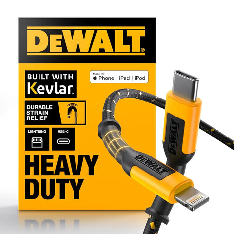 DEWALT Heavy Duty USB C to Lightning Cable [Apple MFi Certified] Durable iPhone Charger, Lightning Cables, Fast Charging iPhone Charger Cord Compatible w/iPhones 14/13/12/11 Pro Max iPad AirPods, 6FT