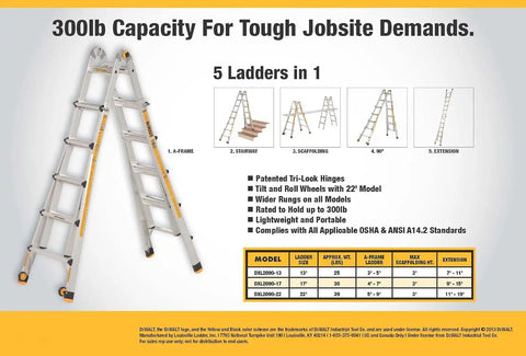DeWalt DXL2090-17 Aluminum Multi-Purpose Step Ladder, 17-Feet