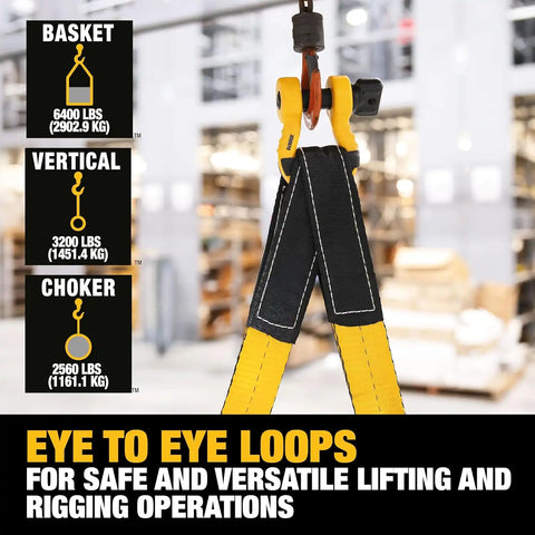 DEWALT DXBC90084-2 Black/Yellow 2” x 12’ Heavy Duty Lifting Sling - 1-Ply X 3,200 lb Vertical Weight Capacity / 6,400 lb Basket Weight Capacity, 2 Pack