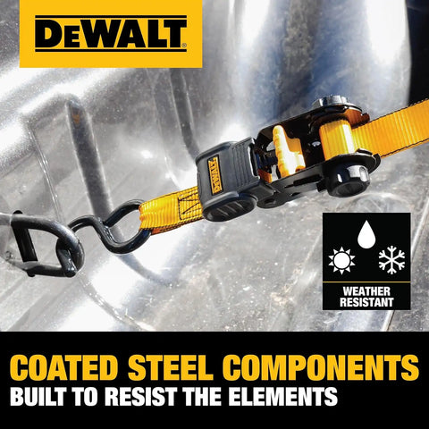 DEWALT DXBC15006X Black/Yellow 1" x 10' Ratchet Tie Down Strap - 500 lb Safe Working Load / 1,500 lbs Break Strength, 6 Pack