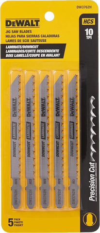 DEWALT DW3762H 4" 10TPI Laminate Down Cutting HSC T-Shank Jig Saw Blade, Pack of 5