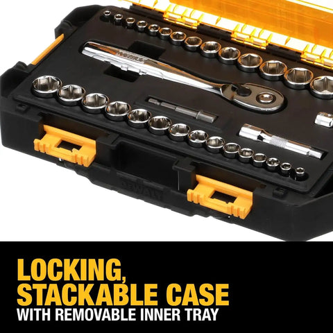 DEWALT Socket Set, 1/4-Inch & 3/8-Inch Drive, SAE/Metric, 34-Piece (DWMT73804)