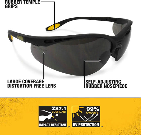 Dewalt DPG58-2C Reinforcer Smoke Lens High Performance Protective Safety Glasses with Rubber Temples