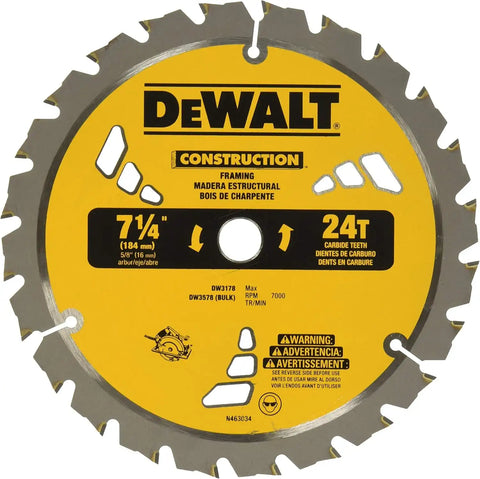DEWALT Circular Saw Blade, 7 1/4 Inch, 24 Tooth, Framing (DW3178)