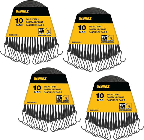 DEWALT DXBC3001015-40 Black 15" Rubber Tarp Straps, 40 Pack