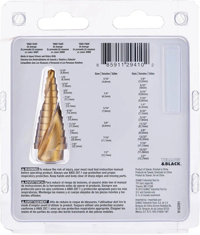 DEWALT Step Drill Bit Set:3 Piece, Titanium Nitride Coated, 31 Hole Sizes, 1/8 in to 7/8 in, 1/4 in Shank Hex Size (DWA1790IR)