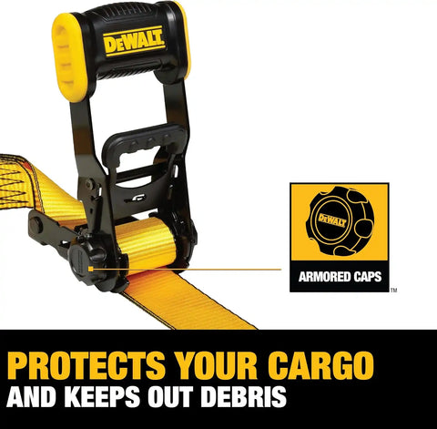 DEWALT DXBC33004 Black/Yellow 1.5" x 16' Ratchet Tie Down Straps - Mid-Weight Cargo Hauling (3300 lb Break Strength), 4 Pack