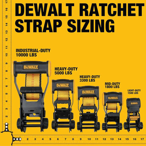 DEWALT DXBC10000F-6PK Black/Yellow 2" x 27' Ratchet Tie Down Strap with Flat Hooks - Heavy-Duty Cargo Hauling (10,000 lb Break Strength), 6 Pack