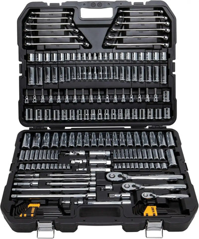 DEWALT Mechanics Tools Kit and Socket Set, 204-Piece Dewalt Tool Set, 1/4" & 3/8" & 1/2" Drive, Metric/SAE Deep and Shallow Sockets, 3/8" Hex Bits, Torx Bits, Spark Plugs, Wrenches (DWMT72165)