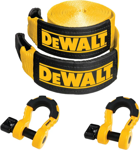DEWALT DXBC8000-3KIT Heavy Duty Recovery Kit with 3/4" Bow Shackle and 4" x 30' Recovery Tow Strap (40,000 lb Break Strength) - Towing, Winching, Vehicle Recovery