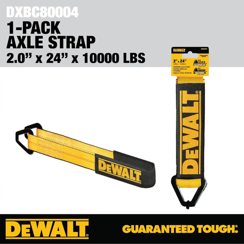 DEWALT DXBC80004 Black/Yellow 2" x 24" Premium Axle Tie Down Strap (10,000 lb Break Strength) - Heavy Duty for Truck, Trailer, ATV, UTV
