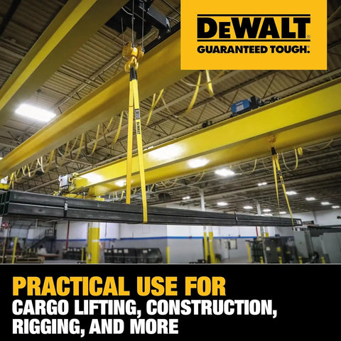 DEWALT DXBC90085-2 Black/Yellow 2” x 16’ Heavy Duty Lifting Sling - 2 Ply X 6,400lbs Vertical Weight Capacity / 12,800 lb Basket Weight Capacity, 2 Pack