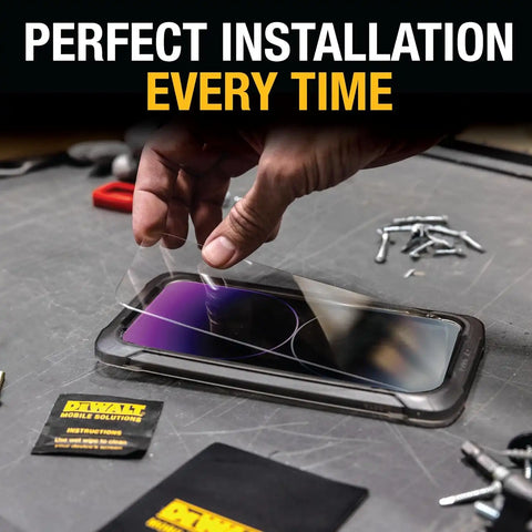 DEWALT Heavy Duty Glass Screen Protector for iPhone 15, 2 Pack Tempered Glass Screen Protector, Case Friendly, Perfect Install Tool Included, Long-Lasting Protection