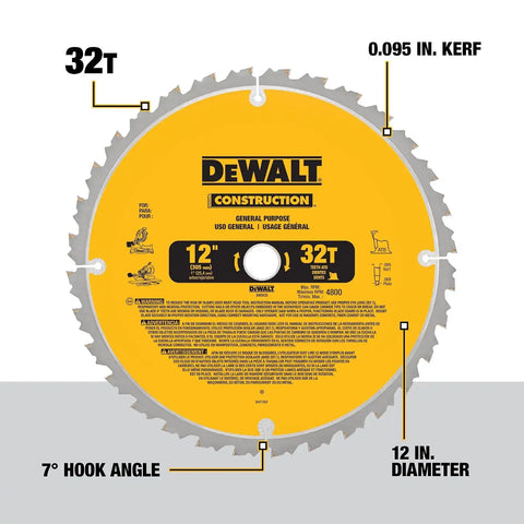 DEWALT 12-Inch Miter Saw Blade, Crosscutting, Tungsten Carbide, 80-Tooth and 32-Tooth, 2-Pack (DW3128P5, DW3123), yellow