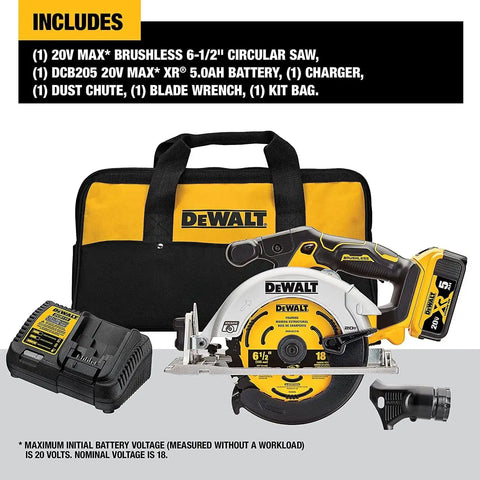 DEWALT 20V MAX* Circular Saw, 6-1/2-Inch, Cordless, Battery and Charger Included (DCS565P1)
