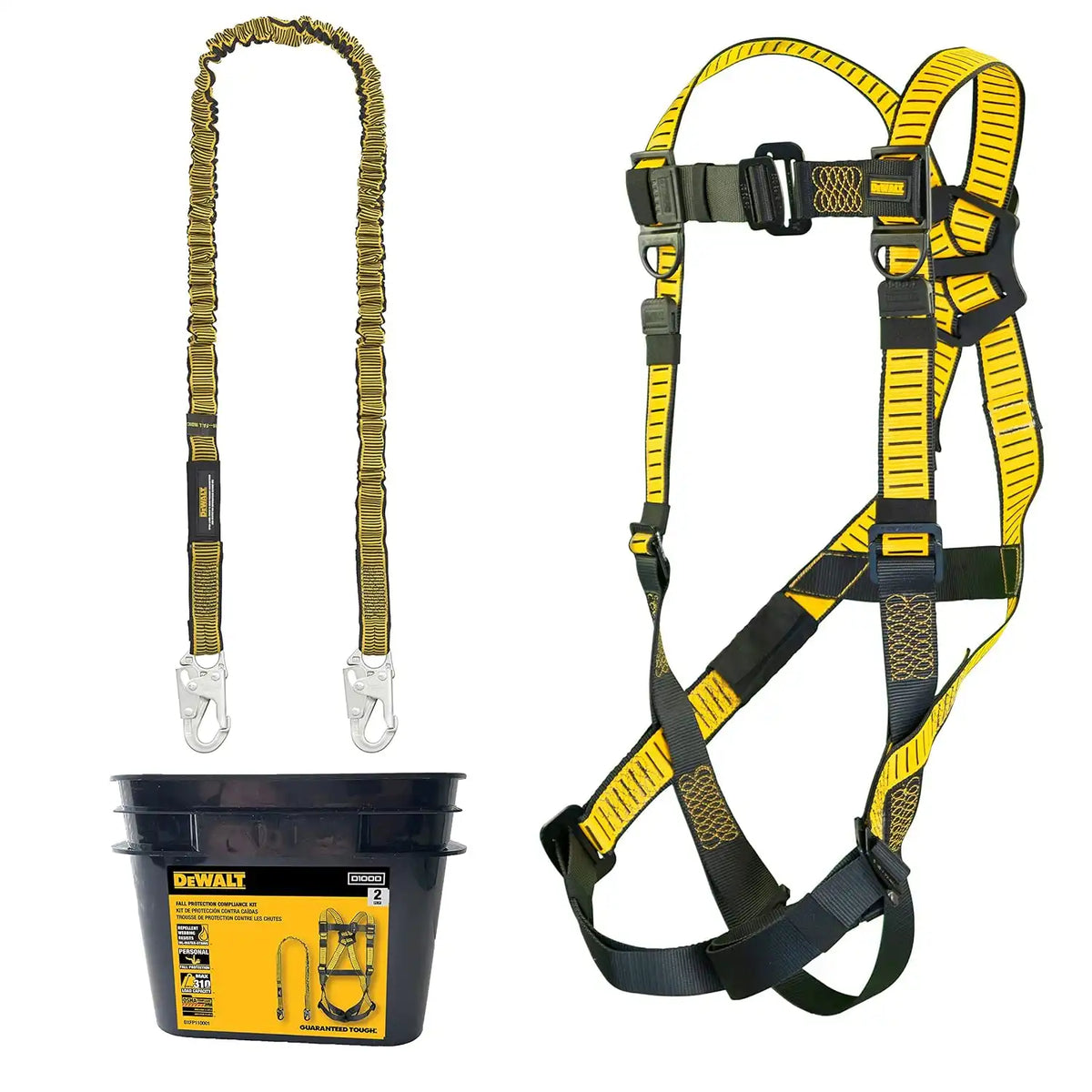 DEWALT Fall protection compliance kit with, D1000 harness, 5 Point Adjustment with Pass-Thru Chest and Leg Buckles