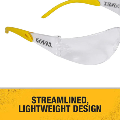 DEWALT DPG54-1C Protector™ Protective Eyewear – ANSI Z87.1+ Impact Rated – Lightweight Universal-Fit Frame – Flexible Rubber Temples – Clear Lens – 1 Pair