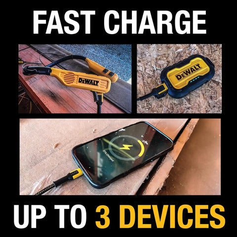 DEWALT Heavy Duty 3 Port Dual USB C Charger Block, USB C Power Adapter GaN Charger (65W), PPS 3-Port Fast Compact Foldable for MacBook Pro/Air iPad Pro Galaxy S23 Dell XPS 13 iPhone 17/16/15