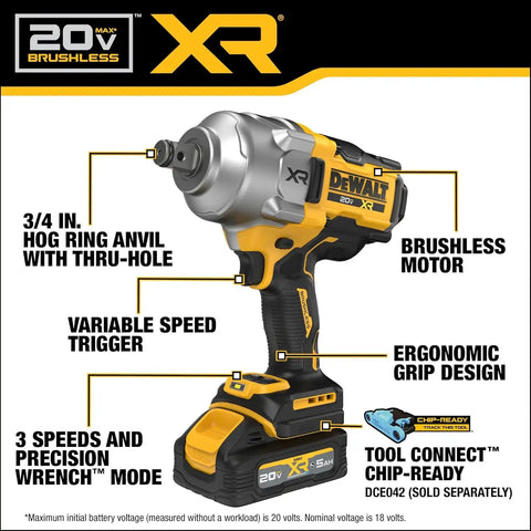 DEWALT 20V MAX XR 3/4 Inch Cordless Impact Wrench Kit with POWERSTACK Battery and Charger (DCF964GH1)