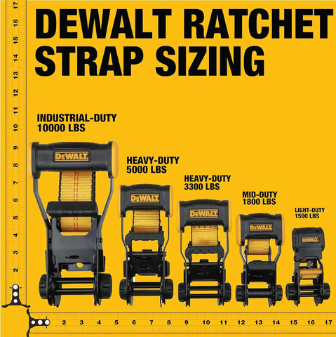 DEWALT DXBC18001 Black/Yellow 1.25" x 12' Ratchet Tie Down Strap - Light-Weight Cargo Hauling (1800 lb Break Strength)